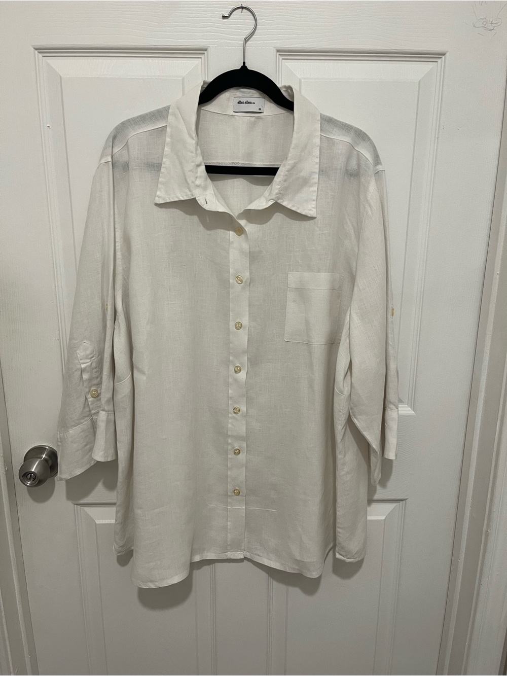 NWOT Allen Allen White 100% Linen Roll Tab Sleeves Button Down Size 2X